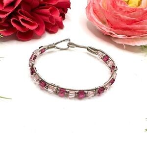 NEW⚜️Handmade Pink & Fuchsia Crystal Wired Bangle Bracelet